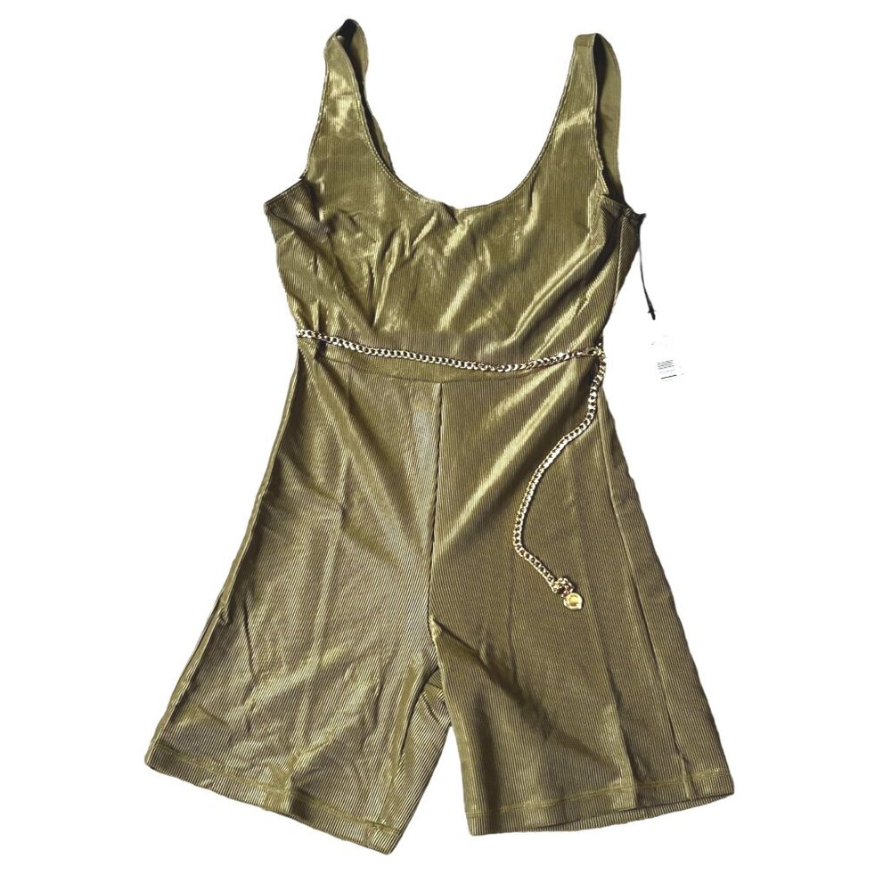 WeWoreWhat NWT Scoop Activewear Bodysuit Sz Small Shimmery Green Chain Belt Acti - Picture 6 of 12